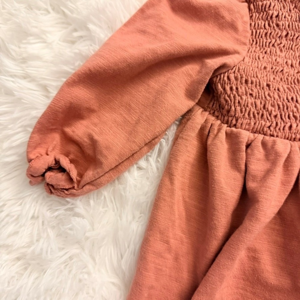 Tahari Baby Girl 18M Smocked Long Sleeve Top Terracotta Orange Ruffle Neck - Picture 3 of 9